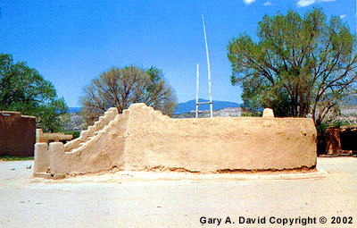 Kiva at San Ildefonso Pueblo, New Mexico. Ancient Hopi kivas were round like this but later became rectangular.
