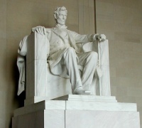Daniel Chester French's seated Lincoln faces the National Mall to the east.